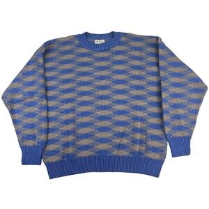 Vintage Ben Hogan Sweater Mens L Geometric Argyle Blue Brown Crewneck USA 90s